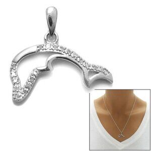 CHARMING STERLING SILVER DOLPHIN PENDANT WITH 0.08 CT DIAMONDS